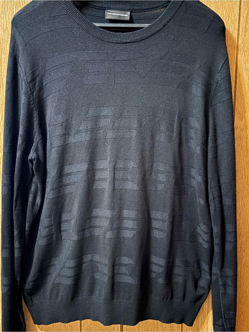 Emporio Armani Sz XL Black Textured Knit Long Sleeve Crew Neck Viscose Sweater